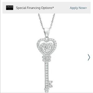 NIB Lab White Sapphire Heart Key Pendant Silver